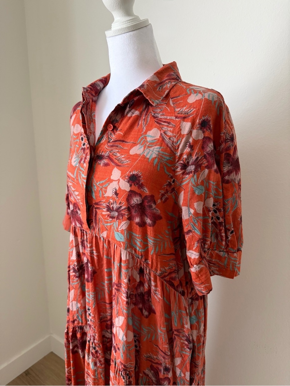 Natural Life Rebecca Midi Dress Orange Tropical Floral Pockets | Size L - Picture 5 of 12